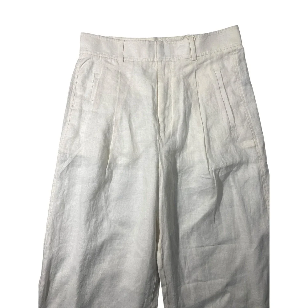Everlane Way-High Drape Linen Pant Bone Off-White Wide‎ Leg Pleated Trousers 10
